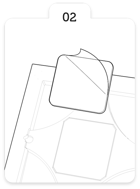 <p>Remove top magnetic wall pad from back of TilePix™. Peel off liner to expose adhesive.</p>